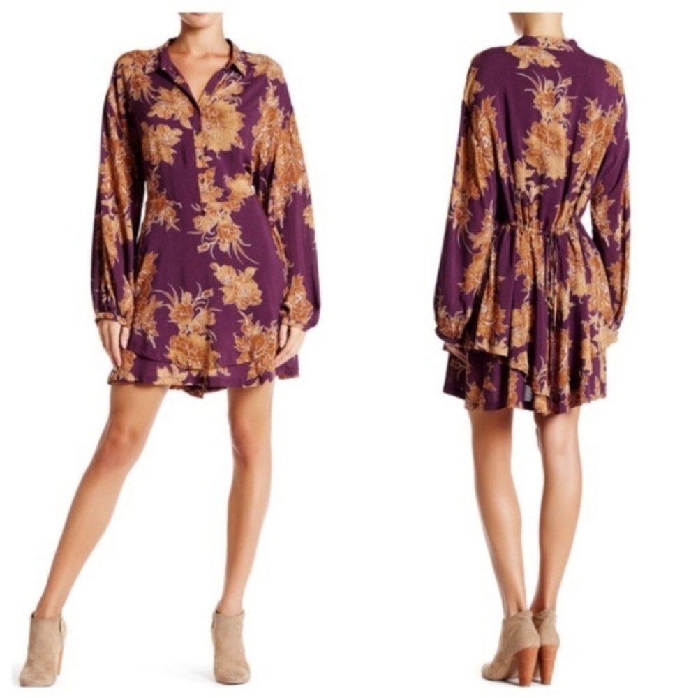 Free People Shake It Printed Mini Dress Tunic Berry Combo Boho Womens Medium M - Picture 3 of 12